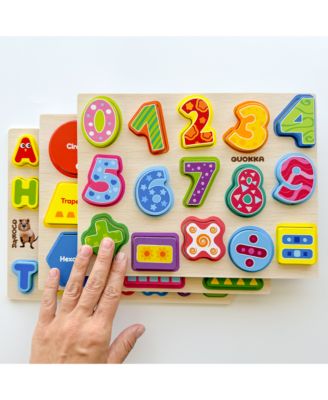 3xSET Chunky Wooden Puzzles for Toddlers 1-3 - Numbers Alphabet Shapes