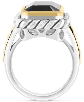 EFFY&reg; Onyx Rope-Framed Statement Ring in Sterling Silver & 14k Gold-Plate