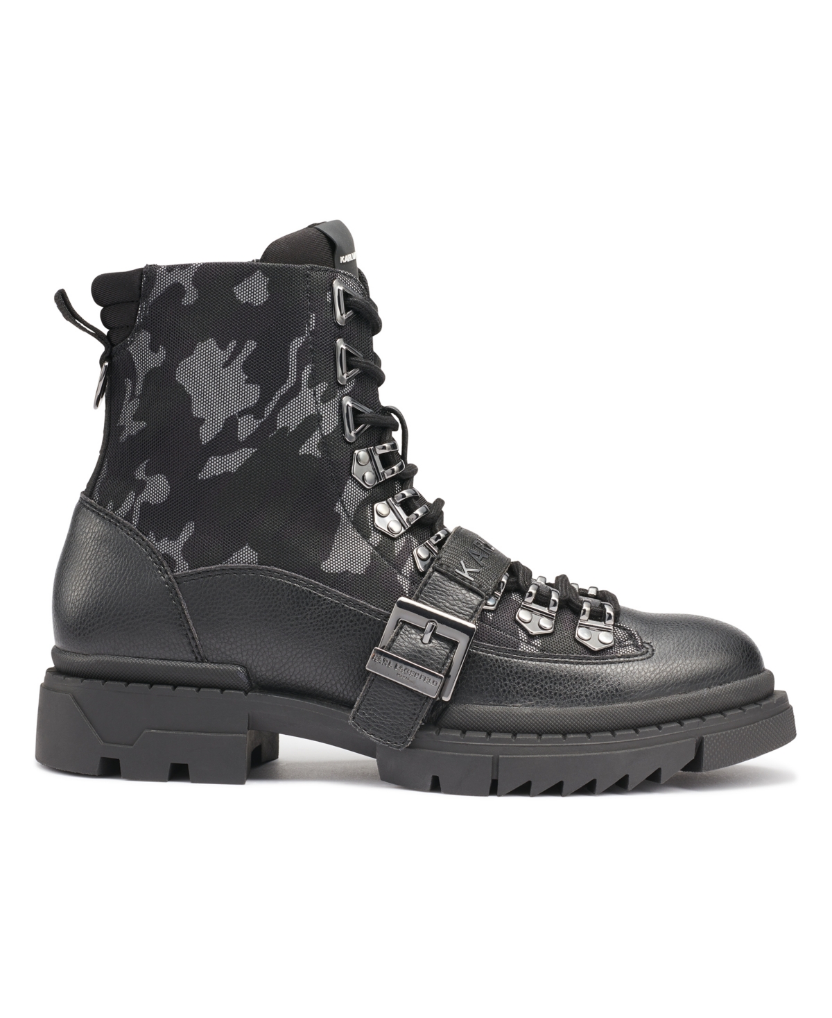 Karl Lagerfeld Men's Camo Front Logo Strap Buckle Lug Sole Boot - Charcoal