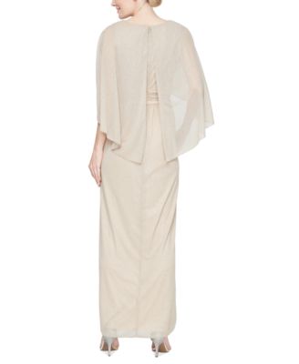 Women's Sparkle Mesh Capelet Gown