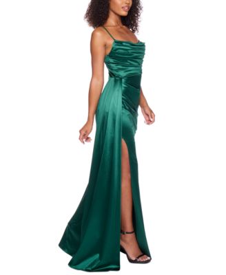 Juniors' Satin Cowlneck Gown