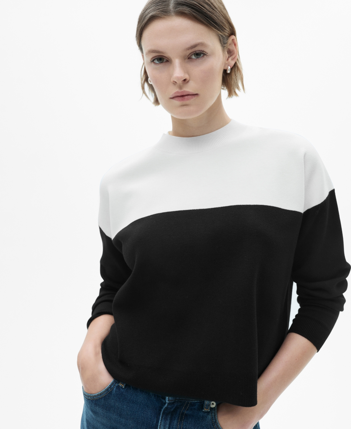Mango Contrast Base Sweater In White In Black