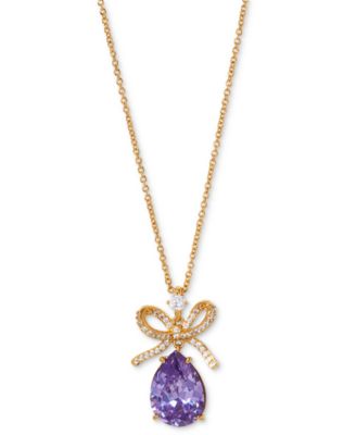 Cubic Zirconia Bow Drop Pendant Necklace, 16" + 2" extender