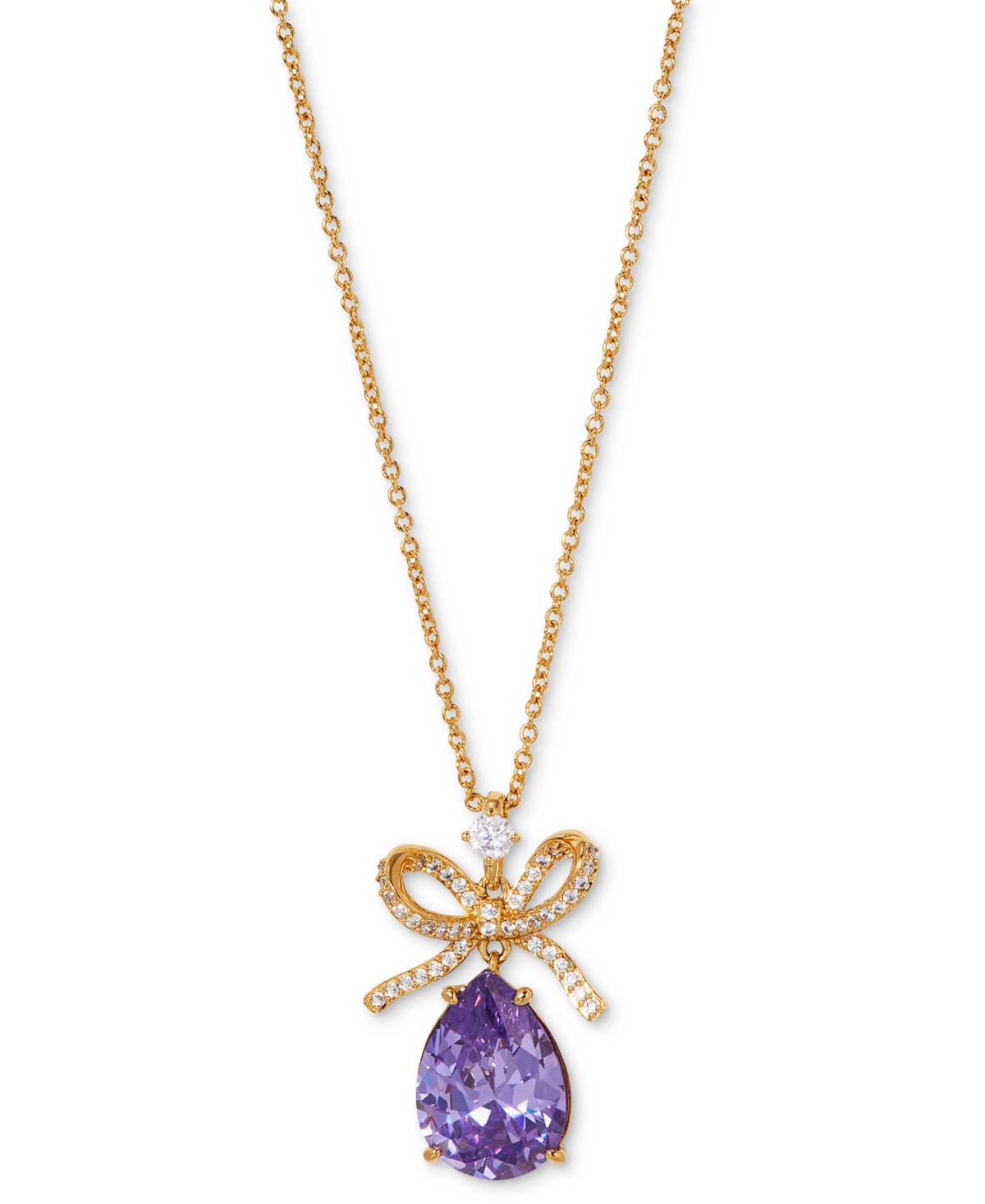 Eliot Danori Cubic Zirconia Bow Drop Pendant Necklace, 16" + 2" Extender In Purple