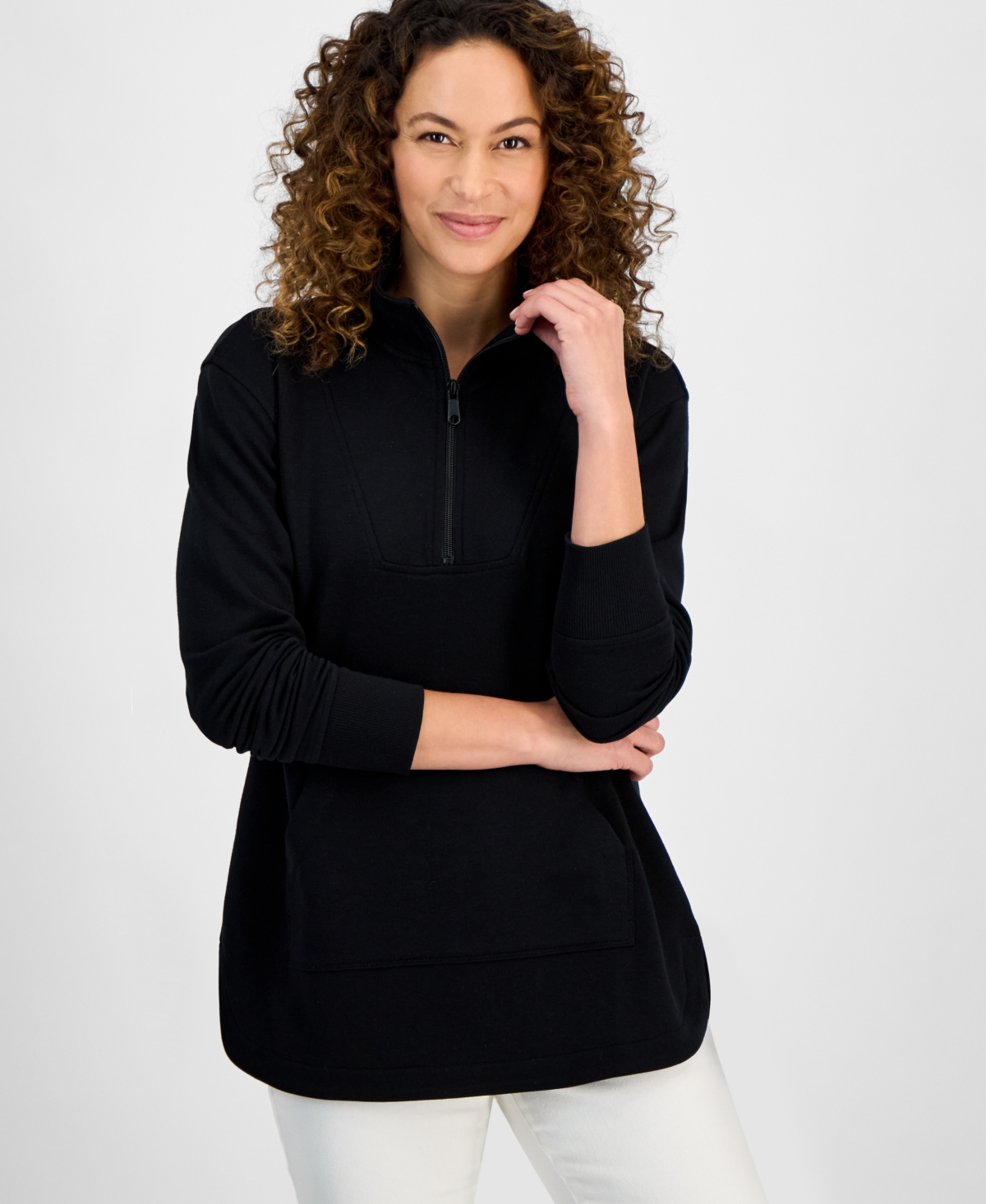 STYLE & CO PETITE YUMMY QUARTER-ZIP LONG-SLEEVE SWEATSHIRT, EXCLUSIVELY AT MACY'S 