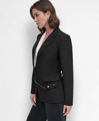 DKNY Women's Chain Belted One-Button Blazer - Macy's DKNY Women's Chain Belted One-Button Blazer - Macy's