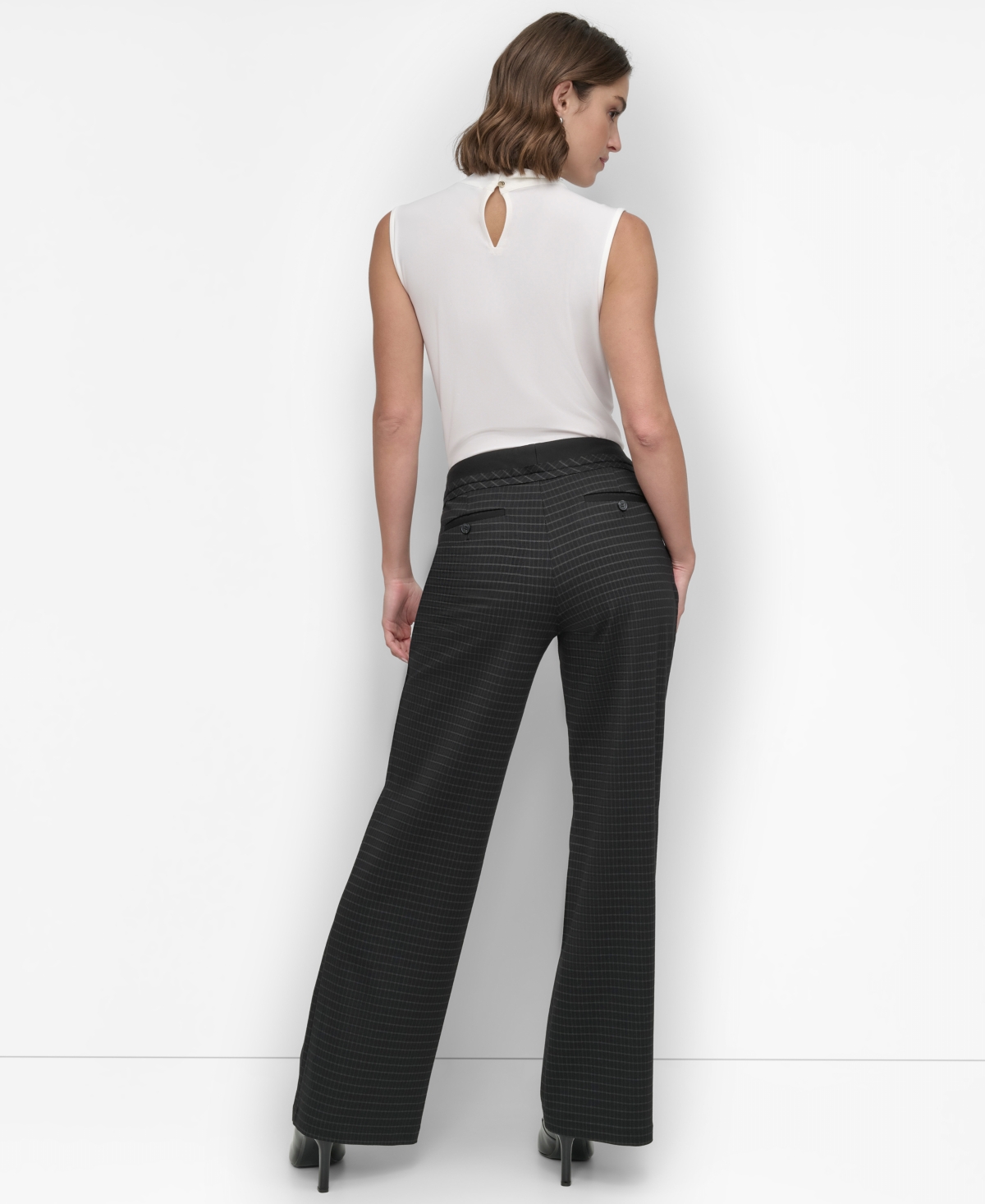 Dkny Women's Classic Plaid Ponte-Knit Pants - Bk/icy Chp