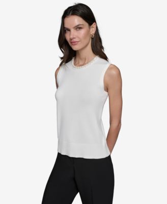 Women's Embellished-Neck Sleeveless Knit Top