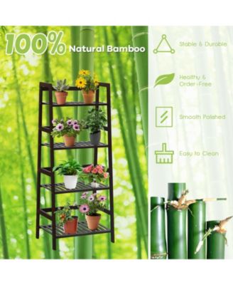 4-Tier Bamboo Plant Rack with Guardrails Stable and Space-Saving-Brown 19" x 12.5" x 45".
