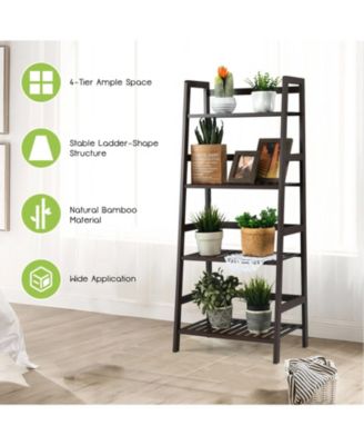 4-Tier Bamboo Plant Rack with Guardrails Stable and Space-Saving-Brown 19" x 12.5" x 45".