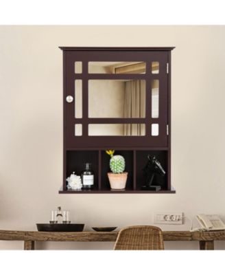 Wall Mounted and Mirrored Bathroom Cabinet-Brown