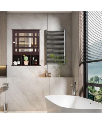 Wall Mounted and Mirrored Bathroom Cabinet-Brown