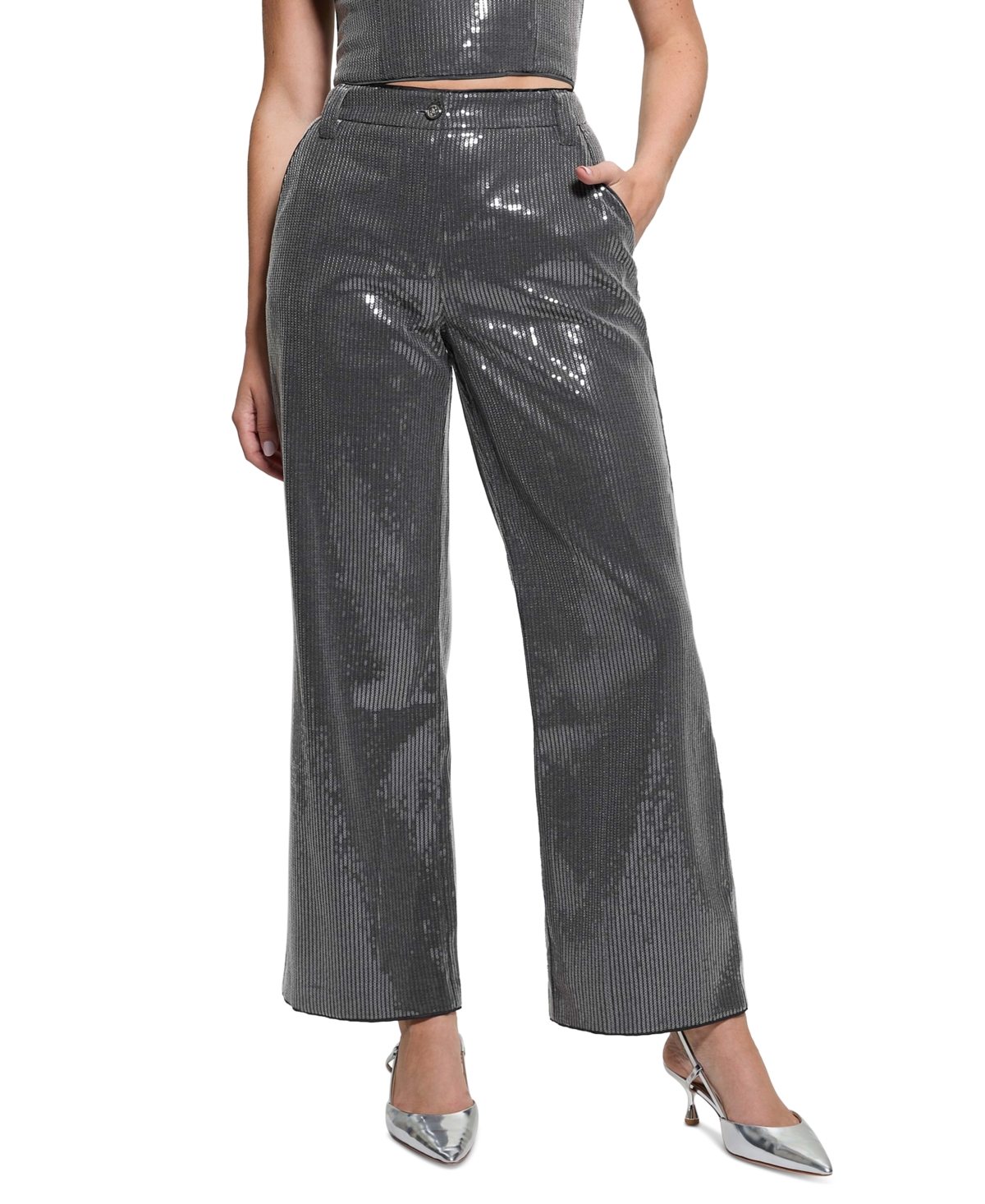 Guess Women's Cassia High-rise Wide-leg Sequins Pants In Night Stone Multi
