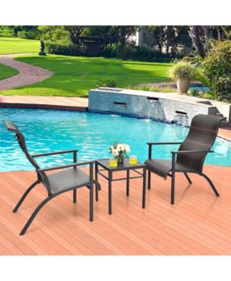 3 Pieces Patio Rattan Bistro Set with High Backrest and Armrest