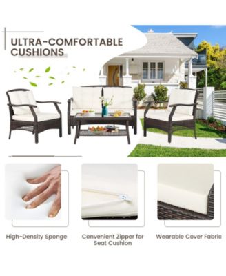 4 Pieces Outdoor Rattan Conversation Set with Protective Cover