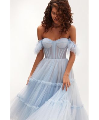 Women's Ruffled Tulle Midi Dress