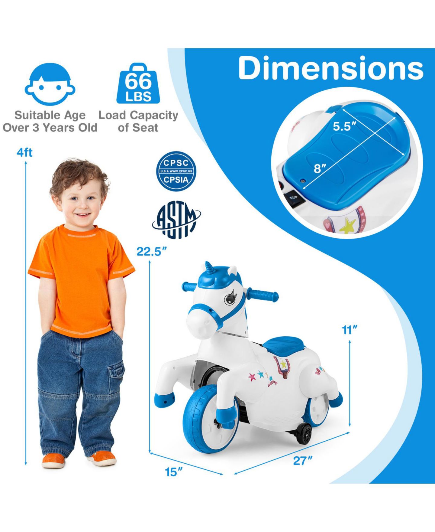 Детская игрушка HONGGE 12V Unicorn 2-in-1 Rocking & Riding Ride-On Toy, Ages 3+ — фото 8
