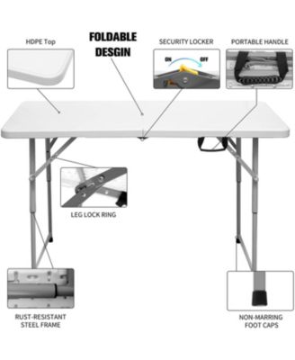 4 ft. White Fold-in-Half Steel Outdoor Picnic Folding Table