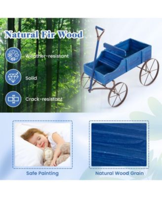 Wooden Wagon Plant Bed with Metal Wheels for Garden Yard Patio