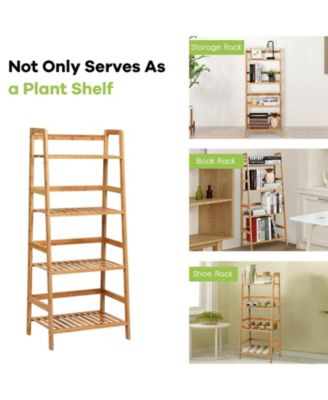 4-Tier Bamboo Plant Rack with Guardrails Stable and Space-Saving-Natural