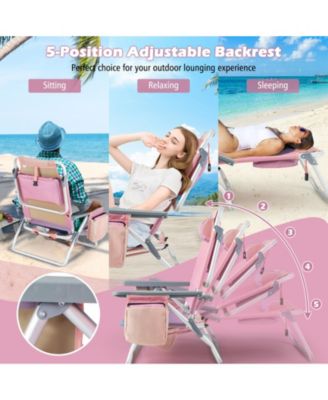 2 Packs 5-Position Outdoor Folding Backpack Beach Table Chair Reclining Chair Set-Pink