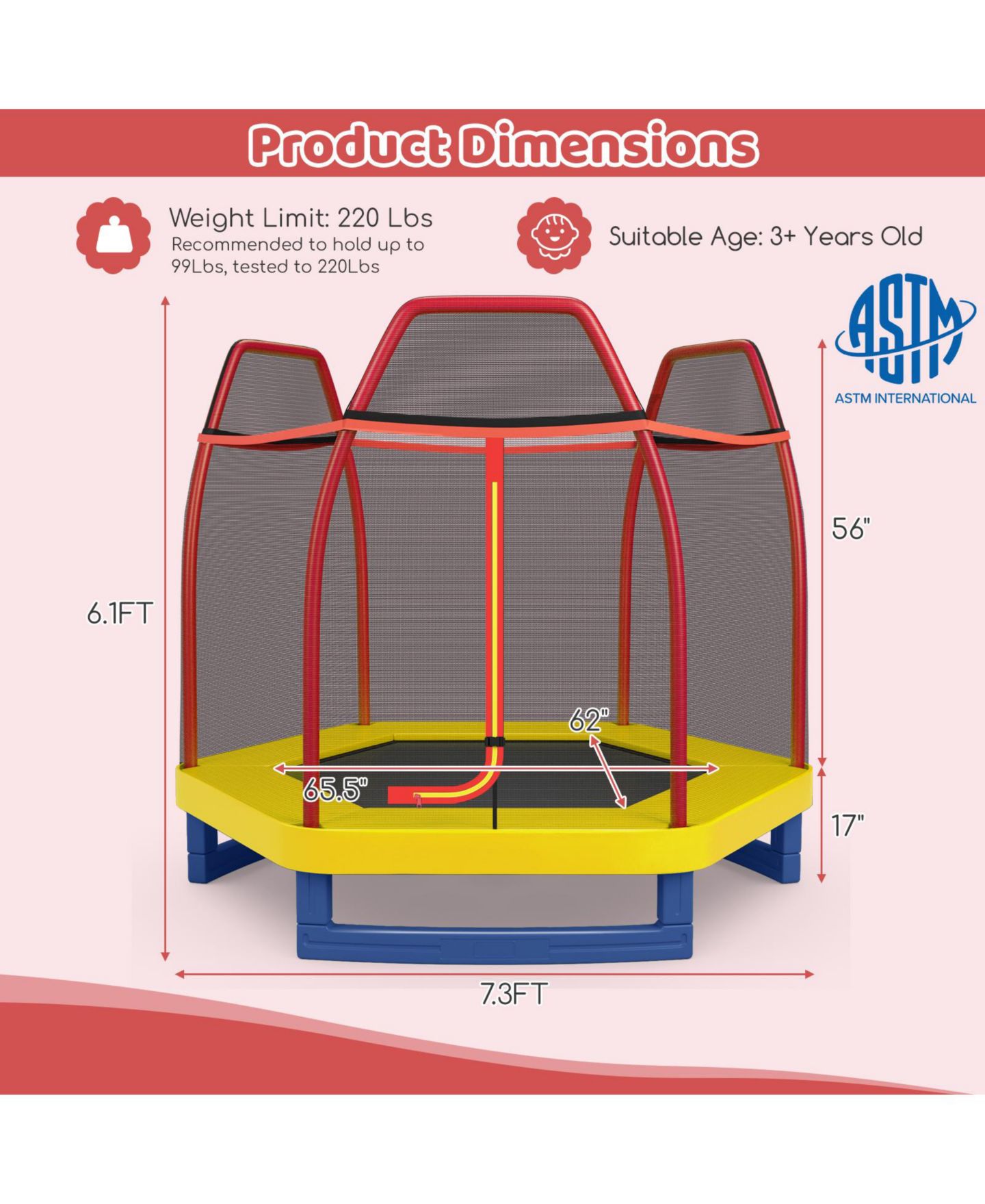 Детская игрушка SUGIFT 7' Trampoline with Enclosure Net, Ages 3+ — фото 2