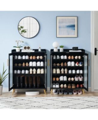 Shoe Cabinet with Glass Doors, 5-Tier Entryway Shoe Organizer Storage Rack with Large Storage and Adjustable Shelves for Hallway, Living Room, Black