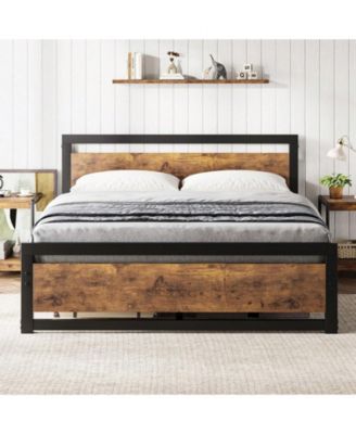 Bed Frame With Headboard, Industrial Platform Bedframe No Box Spring Needed, 14 Inch Metal Mattress Frame Noise Free