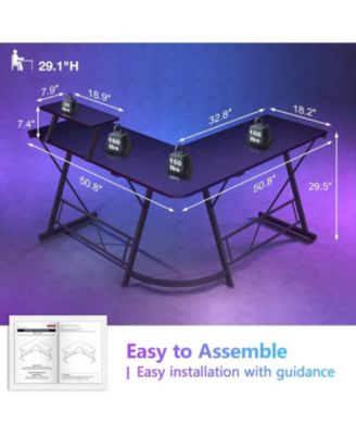 L-Shaped Desk 50.8" Computer Corner Desk, Home Gaming Desk, Office Writing Workstation with Large Monitor Stand, Space-Saving, Easy to Assemble, Black