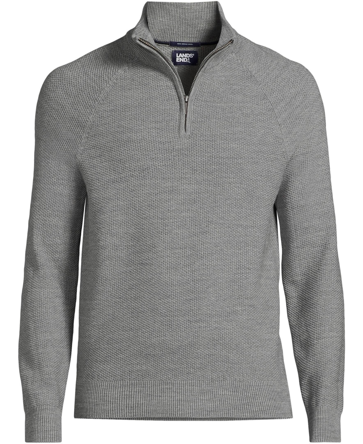 Lands' End Men's Long Sleeve Washable Merino Wool Quarter Zip Sweater