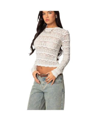Womens Daisey Textured Sheer Lace Top