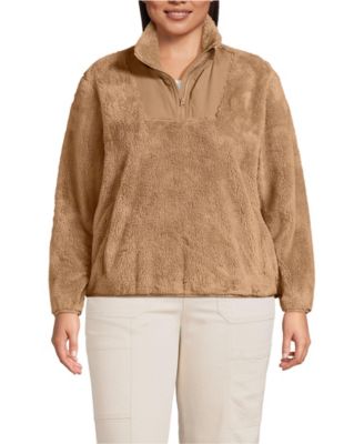 Plus Size Half Zip Cozy High Pile Fleece Pullover