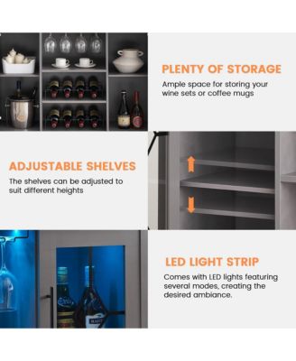 Wine Bar Cabinet with Led Light,Home Coffee Cabinet with Wine and Glass Rack,Kitchen Buffet Sideboard with Storage,Dark Grey