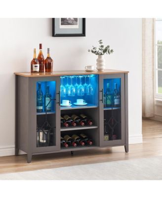 Wine Bar Cabinet with Led Light,Home Coffee Cabinet with Wine and Glass Rack,Kitchen Buffet Sideboard with Storage,Dark Grey