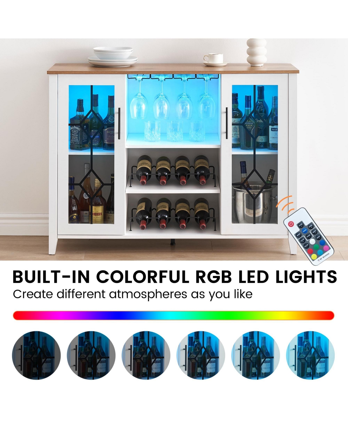 gaomon Wine Bar Cabinet with Led Light,Home Coffee Cabinet with Wine and Glass Rack,Kitchen Buffet Sideboard with Storage