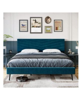 Full/Queen/King Size Upholstered Bed Frame, Velvet Bed Frame Queen With Adjustable Headboard, Platform Bed Frame And Headboard, Noise-Free, No Box Spring Needed