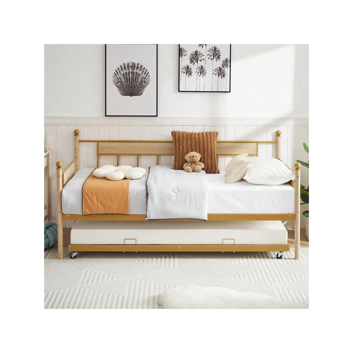 gaomon Metal Framed Daybed With Trundle Size, Sofa Bed Frame, Stable Steel Slats Support, No Box Spring Needed, Easy Assembly, For Indoor Living