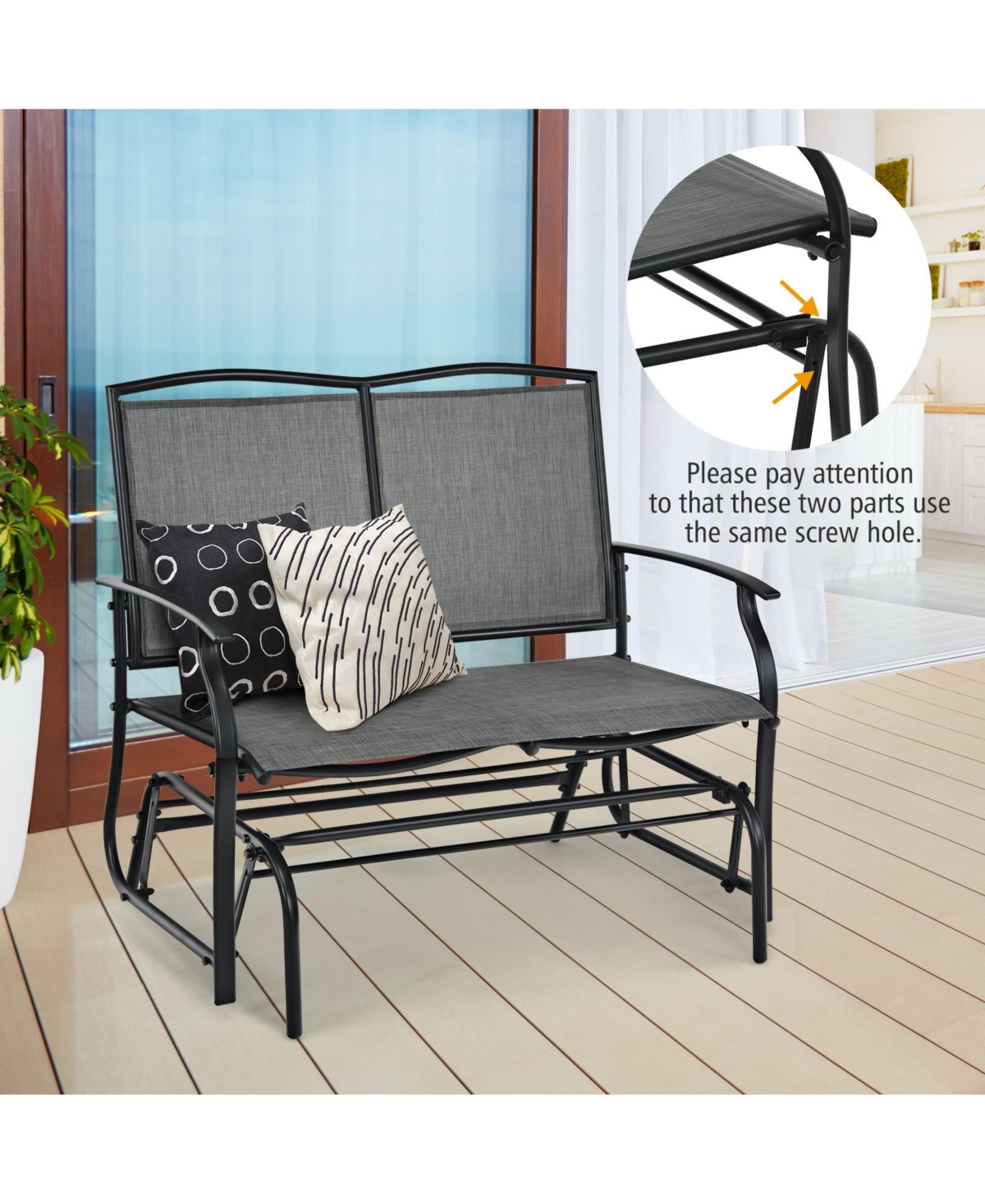 Sugift Iron Patio Rocking Chair for Outdoor Backyard and Lawn-Gray