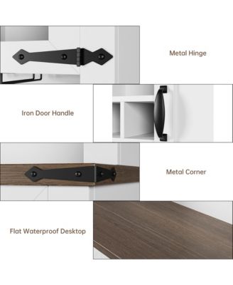 72" Farmhouse Bar Cabinet with Sliding Barn Door, Tall Kitchen Buffet with Storage Hutch and 3 Drawer