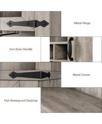 72" Farmhouse Bar Cabinet with Sliding Barn Door, Tall Kitchen Buffet with Storage Hutch and 3 Drawer