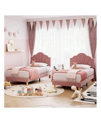 Twin Platform Bed Frame, Velvet Upholstered Platform Bed Frame With Height Adjustable Headboard, Strong Wood Slat Support, Solid And Stable, Easy To Assemble