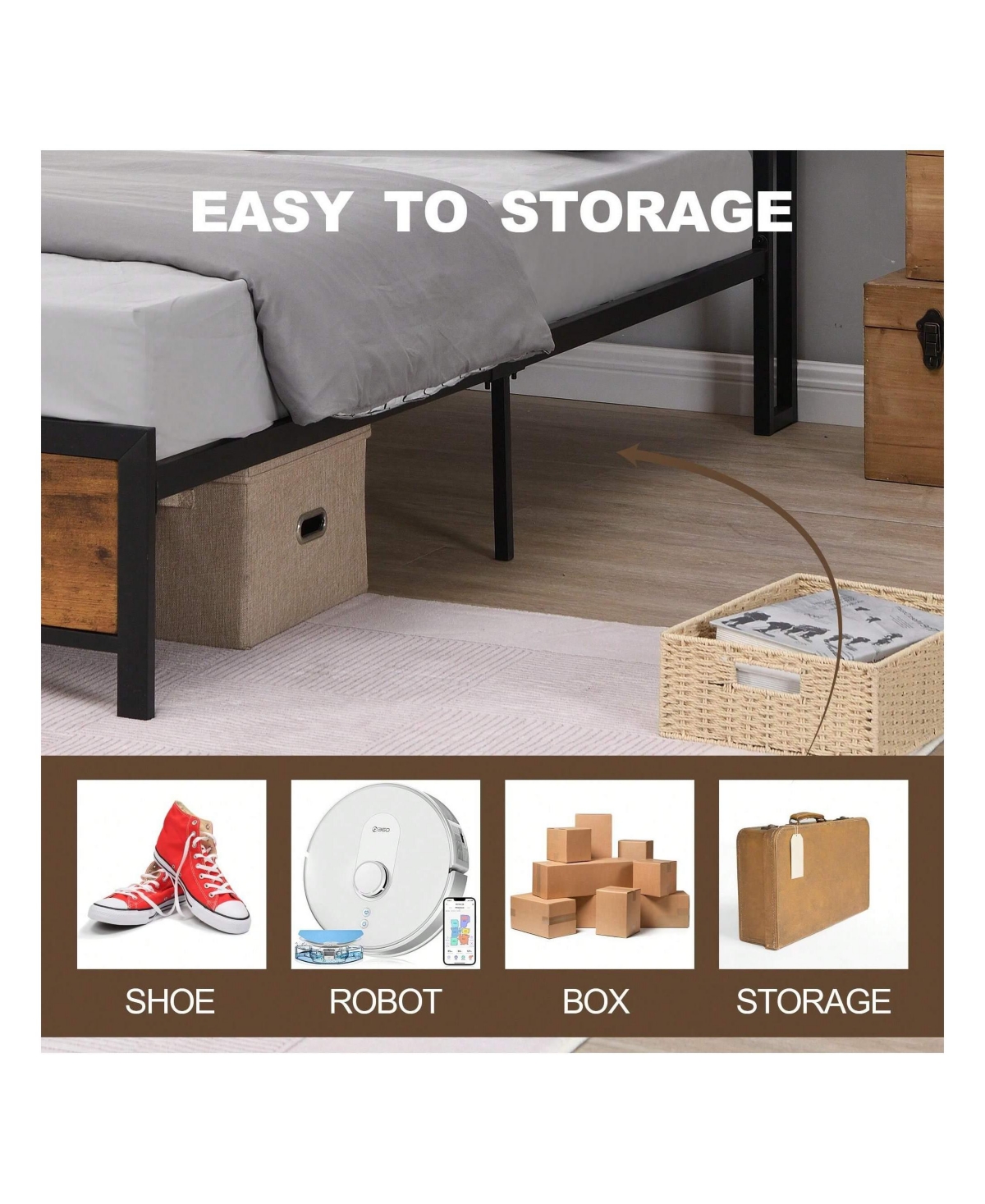 gaomon Full Size/Queen Size Bed Frame With Led Lights Headboard Metal Platform Bed With Usb Ports For Home No Box Spring Needed Easy Assembly