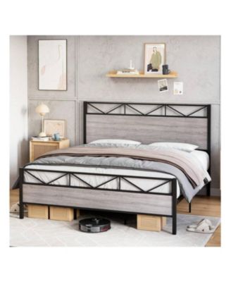 Metal Bed Frame with Wood Headboard & Footboard, Noise-Free, Easy Assembly, No Box Spring Needed