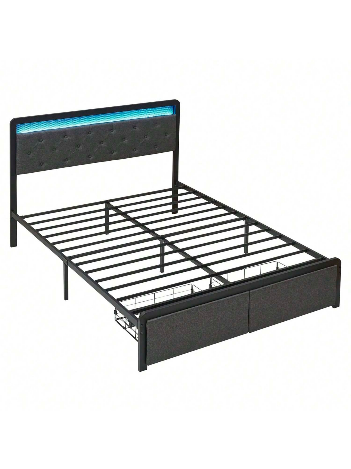 gaomon Bed Frame With 2 Storage Drawers, Bed Frame With Led Lights Headboard, Upholstered Platform Bed No Box Spring Needed, Easy Assembly