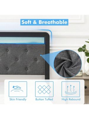 Bed Frame With 2 Storage Drawers, Bed Frame With LED Lights Headboard, Upholstered Platform Bed No Box Spring Needed, Easy Assembly