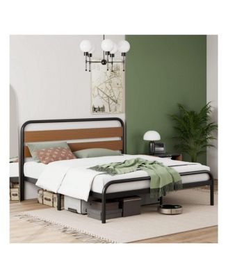 Senfot Queen/King Size Platform Bed Frame With Wood Headboard, Heavy Duty Metal Slat Support, Noise Free Design Mattress Foundation, Easy Installation