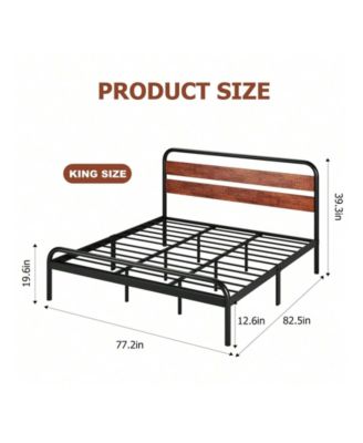 Senfot Queen/King Size Platform Bed Frame With Wood Headboard, Heavy Duty Metal Slat Support, Noise Free Design Mattress Foundation, Easy Installation
