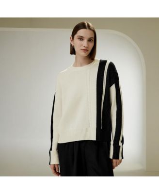 Women's Bicolor Stripe Knit Wool Sweater