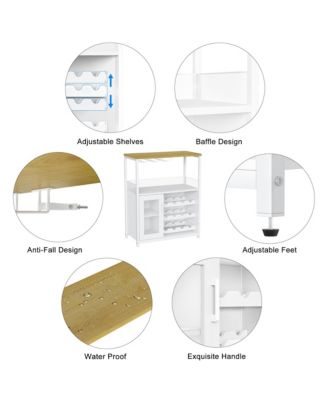 Wine Bar Cabinet with Detachable Wine Rack, Bar Rack Cabinet with Glass Holder and 1 Drawer, Mesh Door, Small Sideboard