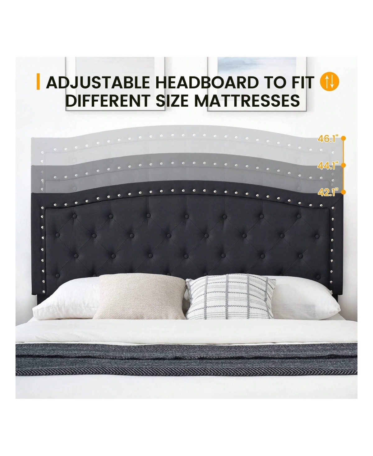 gaomon Upholstered Bed Frame With Height-Adjustable Headboard, Linen Platform Bed Frame Mattress Foundation With Wooden Slats Support, No Box Spring N
